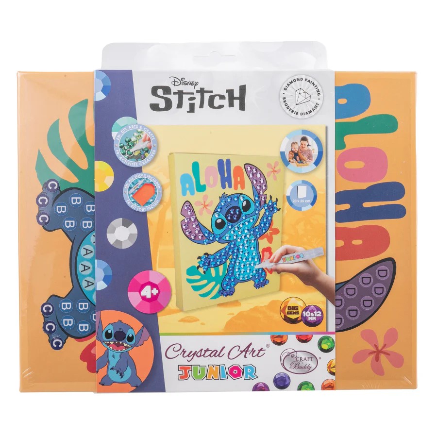 Craft Buddy CAJK-31DNY003 - Crystal Art Junior Disney Stitch Bastelset mit Keilrahmen Diamond Painting