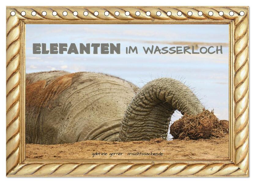 Elefanten im Wasserloch (Tischkalender 2026 DIN A5 quer) CALVENDO Monatskalender