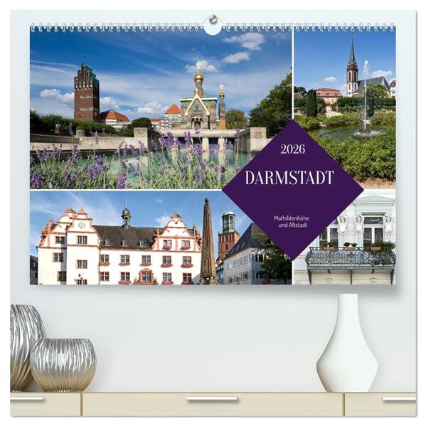 Darmstadt - Mathildenhöhe und Altstadt (hochwertiger Premium Wandkalender 2026 DIN A2 quer) Kunstdruck in Hochglanz