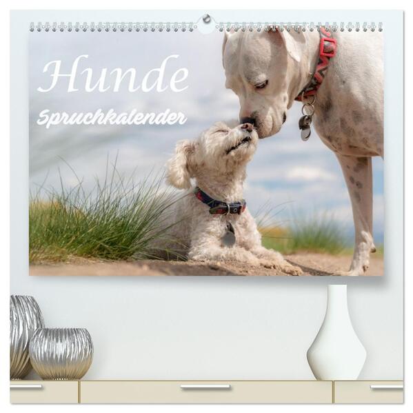 Hunde Spruchkalender (hochwertiger Premium Wandkalender 2026 DIN A2 quer) Kunstdruck in Hochglanz