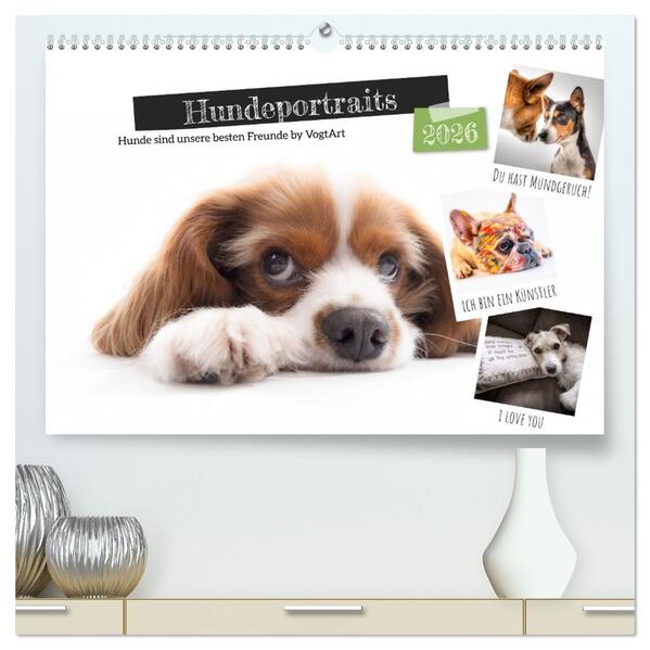 Hundeportraits Hunde sind unsere besten Freunde by VogtArt (hochwertiger Premium Wandkalender 2026 DIN A2 quer) Kunstdruck in Hochglanz