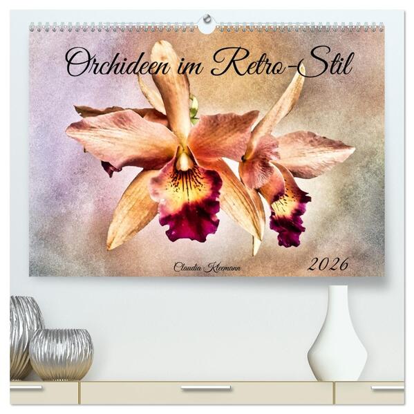 Orchideen im Retro-Stil (hochwertiger Premium Wandkalender 2026 DIN A2 quer) Kunstdruck in Hochglanz