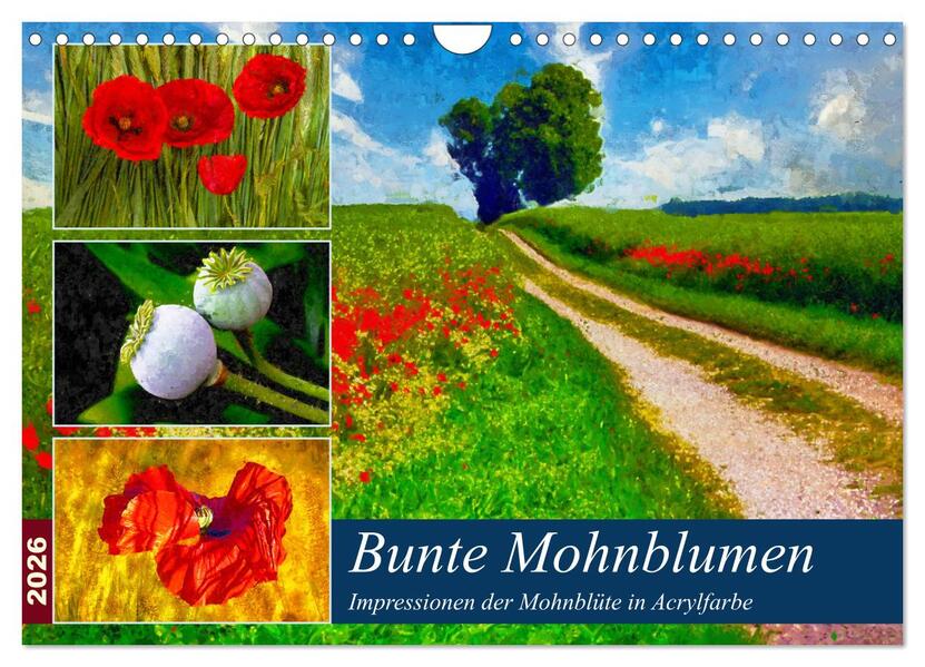 Bunte Mohnblumen - Impressionen der Mohnblüte in Acrylfarbe (Wandkalender 2026 DIN A4 quer) CALVENDO Monatskalender