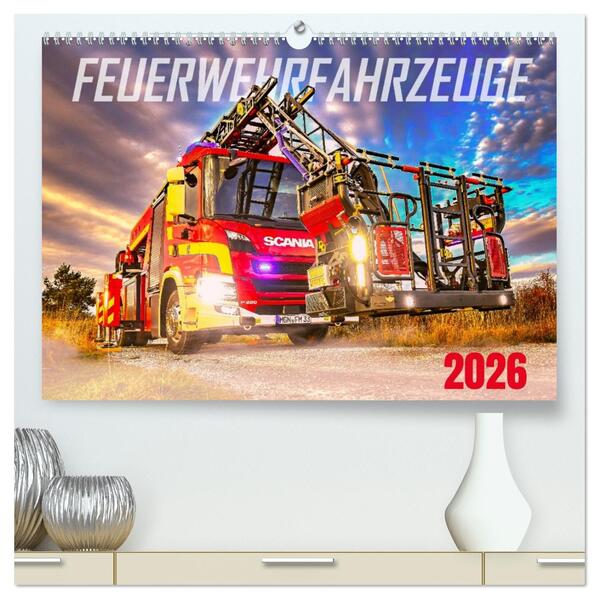 Feurwehrfahrzeuge (hochwertiger Premium Wandkalender 2026 DIN A2 quer) Kunstdruck in Hochglanz