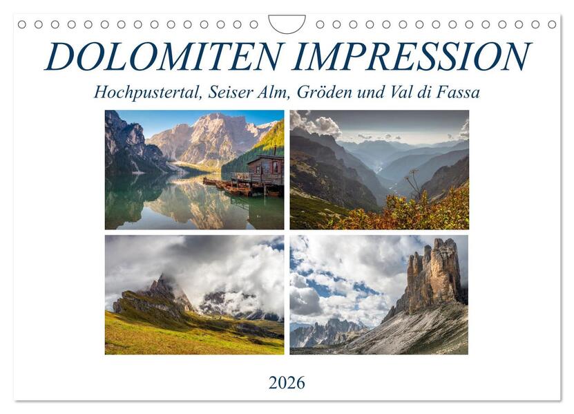 Dolomiten Impression Hochpustertal Seiser Alm Gröden Val di Fassa (Wandkalender 2026 DIN A4 quer) CALVENDO Monatskalender