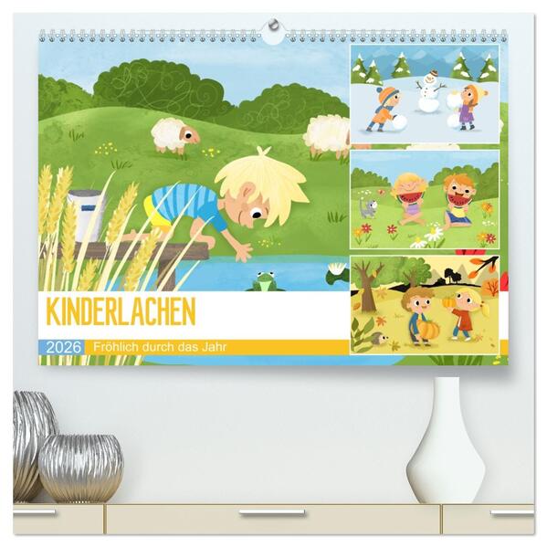 KINDERLACHEN - Fröhlich durch das Jahr - Ein Kinderkalender (hochwertiger Premium Wandkalender 2026 DIN A2 quer) Kunstdruck in Hochglanz