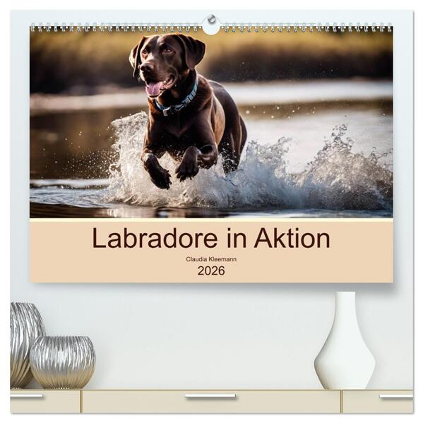 Labradore in Aktion (hochwertiger Premium Wandkalender 2026 DIN A2 quer) Kunstdruck in Hochglanz