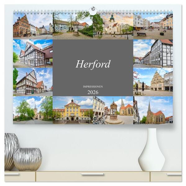 Herford Impressionen (hochwertiger Premium Wandkalender 2026 DIN A2 quer) Kunstdruck in Hochglanz