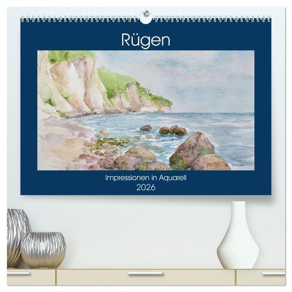 Rügen Impressionen in Aquarell (hochwertiger Premium Wandkalender 2026 DIN A2 quer) Kunstdruck in Hochglanz