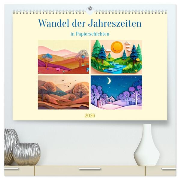 Wandel der Jahreszeiten in Papierschichten (hochwertiger Premium Wandkalender 2026 DIN A2 quer) Kunstdruck in Hochglanz