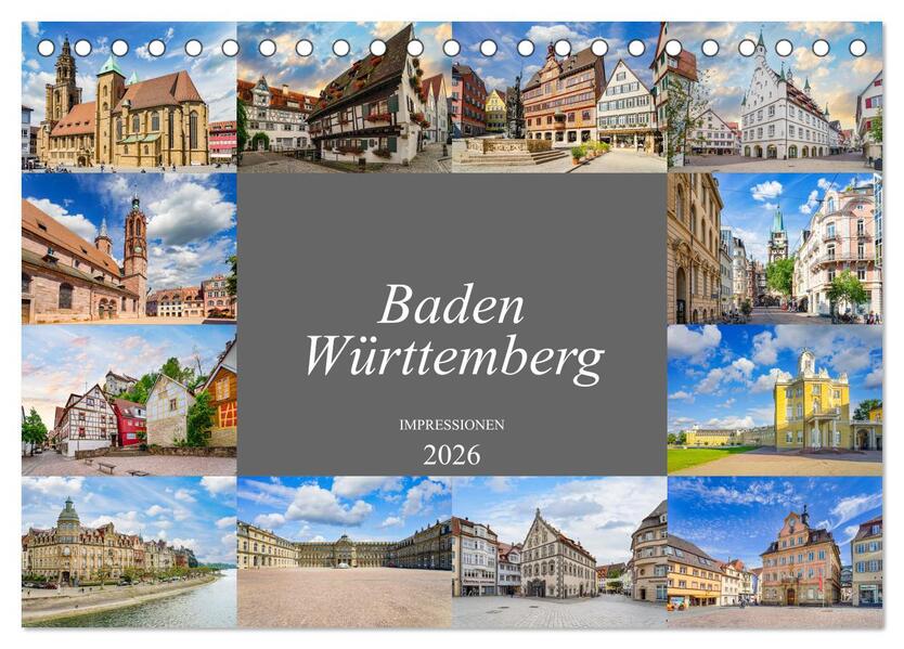 Baden-Württemberg Stadtansichten (Tischkalender 2026 DIN A5 quer) CALVENDO Monatskalender