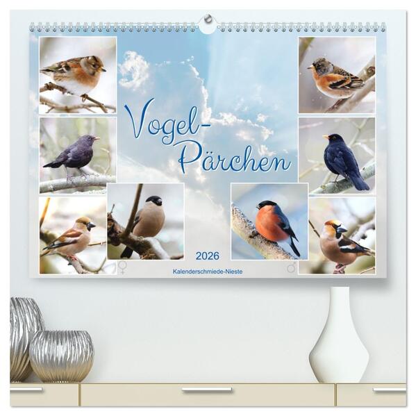 Vogel-Pärchen (hochwertiger Premium Wandkalender 2026 DIN A2 quer) Kunstdruck in Hochglanz