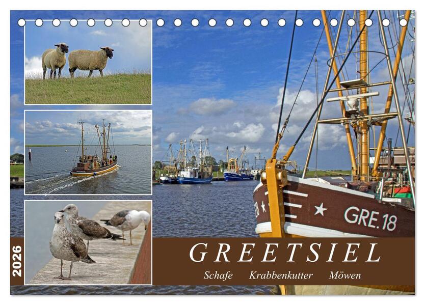 GREETSIEL - Schafe - Krabbenkutter - Möwen (Tischkalender 2026 DIN A5 quer) CALVENDO Monatskalender