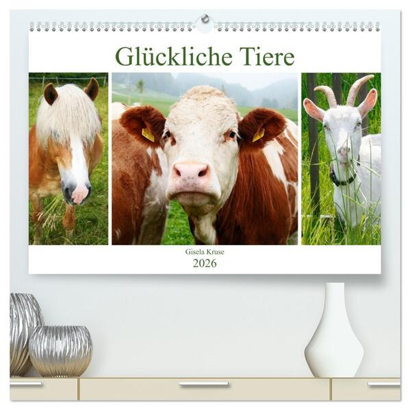 Glückliche Tiere (hochwertiger Premium Wandkalender 2026 DIN A2 quer) Kunstdruck in Hochglanz
