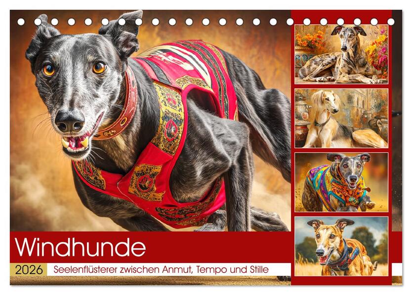 Windhunde. Seelenflüsterer zwischen Anmut Tempo und Stille (Tischkalender 2026 DIN A5 quer) CALVENDO Monatskalender