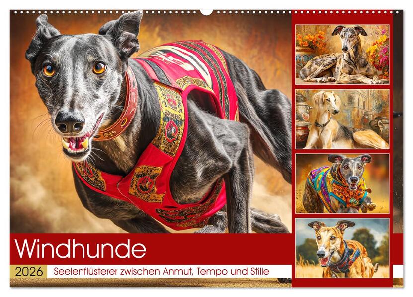 Windhunde. Seelenflüsterer zwischen Anmut Tempo und Stille (Wandkalender 2026 DIN A2 quer) CALVENDO Monatskalender