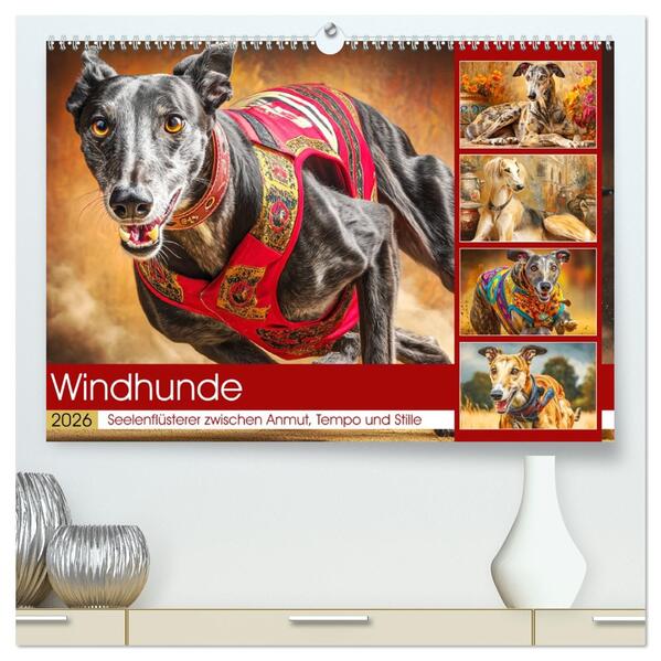 Windhunde. Seelenflüsterer zwischen Anmut Tempo und Stille (hochwertiger Premium Wandkalender 2026 DIN A2 quer) Kunstdruck in Hochglanz