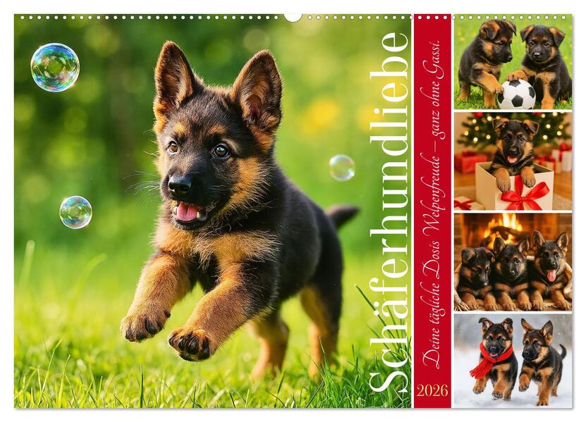 Schäferhundliebe - Deine tägliche Dosis Welpenfreude - ganz ohne Gassi. (Wandkalender 2026 DIN A2 quer) CALVENDO Monatskalender