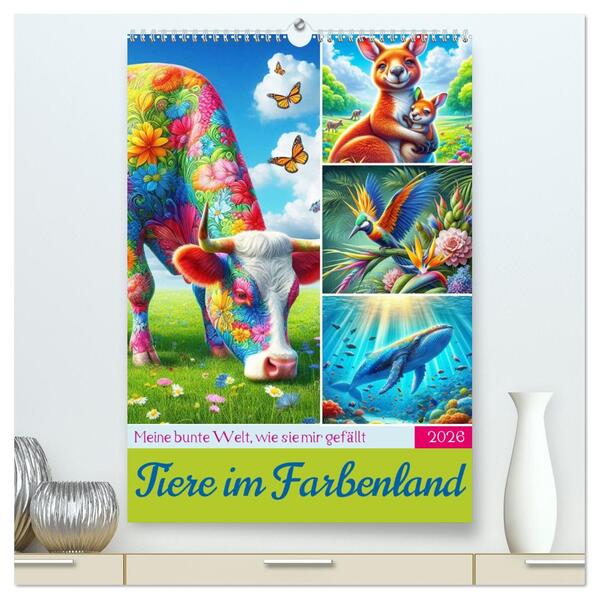 Tiere im Farbenland - Meine bunte Welt wie sie mir gefällt (hochwertiger Premium Wandkalender 2026 DIN A2 hoch) Kunstdruck in Hochglanz