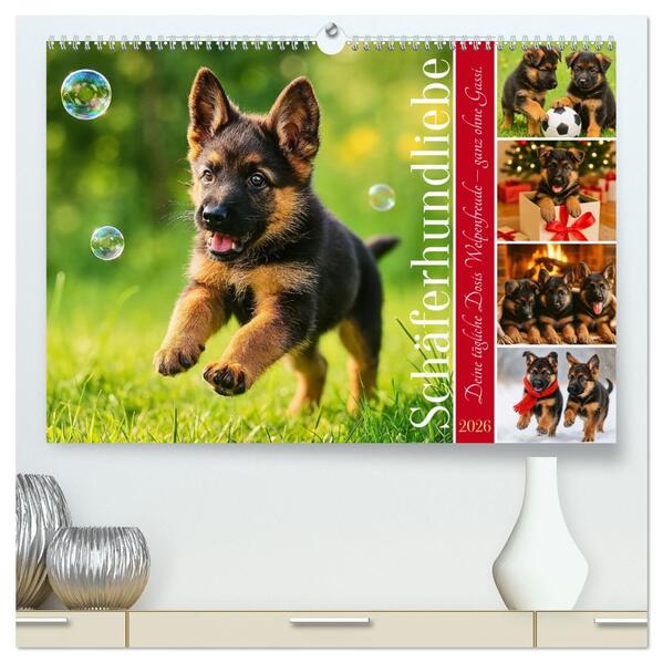 Schäferhundliebe - Deine tägliche Dosis Welpenfreude - ganz ohne Gassi. (hochwertiger Premium Wandkalender 2026 DIN A2 quer) Kunstdruck in Hochglanz