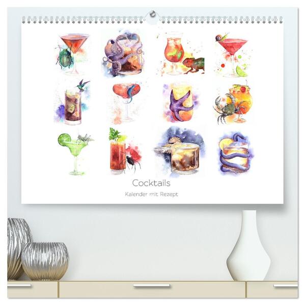 Cocktails Kalender mit Rezept (hochwertiger Premium Wandkalender 2026 DIN A2 quer) Kunstdruck in Hochglanz