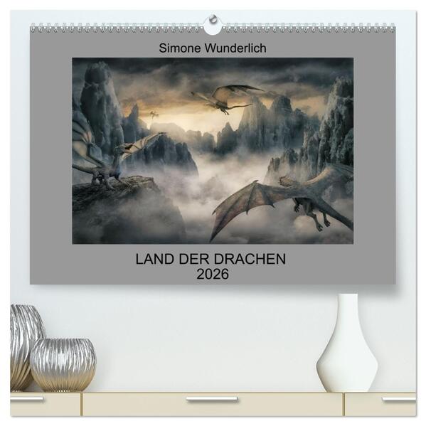 Land der Drachen (hochwertiger Premium Wandkalender 2026 DIN A2 quer) Kunstdruck in Hochglanz