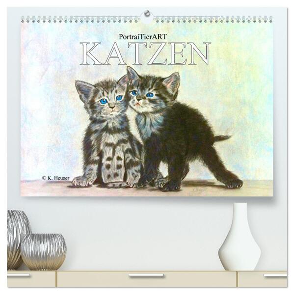 KATZEN PortraiTierART (hochwertiger Premium Wandkalender 2026 DIN A2 quer) Kunstdruck in Hochglanz