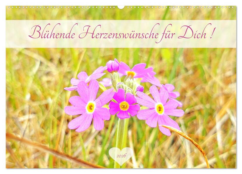 Blühende Herzenswünsche für Dich! (Wandkalender 2026 DIN A2 quer) CALVENDO Monatskalender