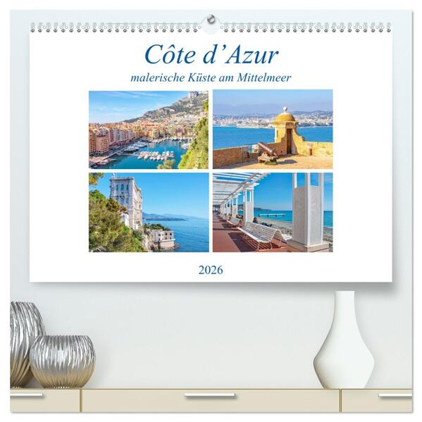 Côte d'Azur - malerische Küste am Mittelmeer (hochwertiger Premium Wandkalender 2026 DIN A2 quer) Kunstdruck in Hochglanz