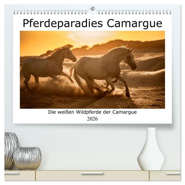 Pferdeparadies Camargue (hochwertiger Premium Wandkalender 2026 DIN A2 quer) Kunstdruck in Hochglanz