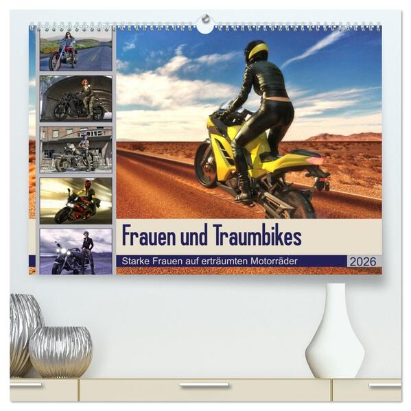 Frauen und Traumbikes (hochwertiger Premium Wandkalender 2026 DIN A2 quer) Kunstdruck in Hochglanz