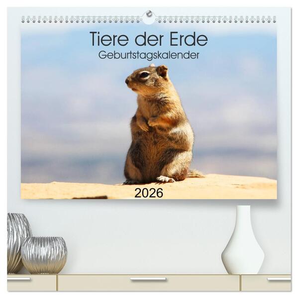 Tiere der Erde Geburtstagskalender (hochwertiger Premium Wandkalender 2026 DIN A2 quer) Kunstdruck in Hochglanz