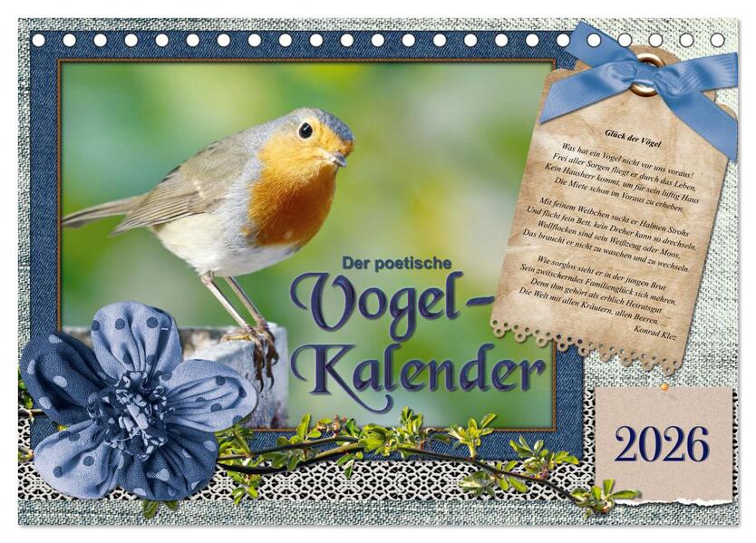 Der poetische Vogelkalender (Tischkalender 2026 DIN A5 quer) CALVENDO Monatskalender