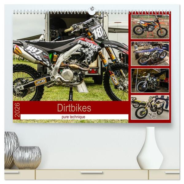 Dirtbikes - pure technique (hochwertiger Premium Wandkalender 2026 DIN A2 quer) Kunstdruck in Hochglanz