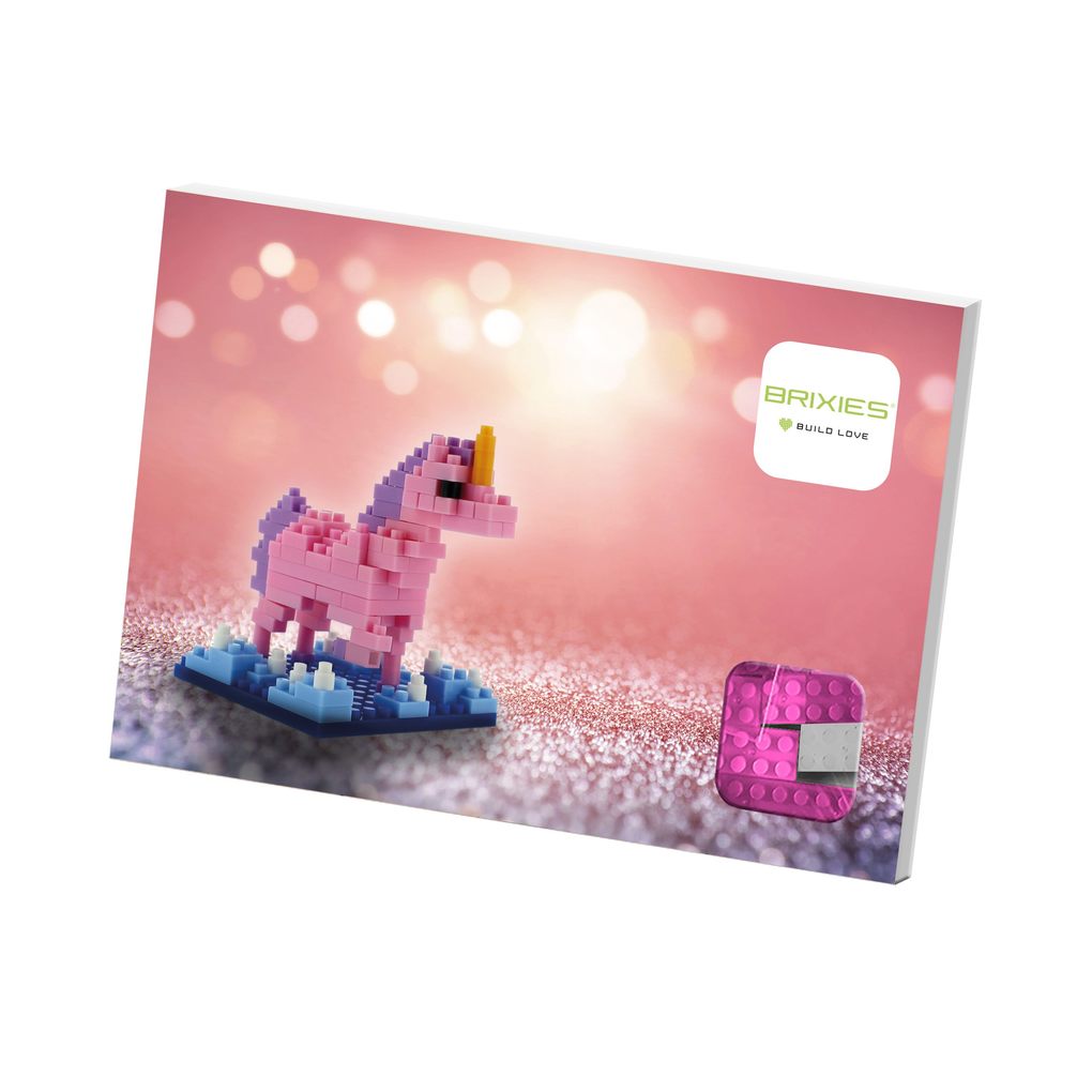 BRIXIES 220059 - Postkarte Einhorn 3D Konstruktionsbausatz aus Ministeinen 106 Teile