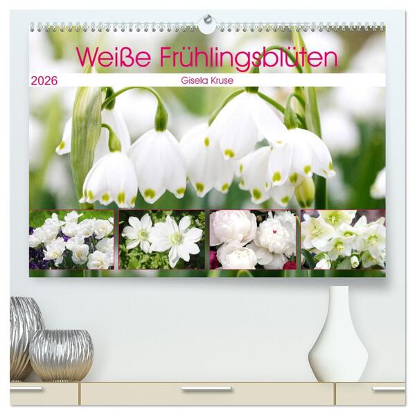 Weiße Frühlingsblüten (hochwertiger Premium Wandkalender 2026 DIN A2 quer) Kunstdruck in Hochglanz