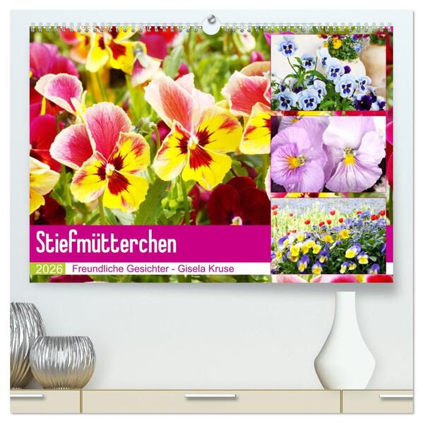 Stiefmütterchen Freundliche Gesichter (hochwertiger Premium Wandkalender 2026 DIN A2 quer) Kunstdruck in Hochglanz