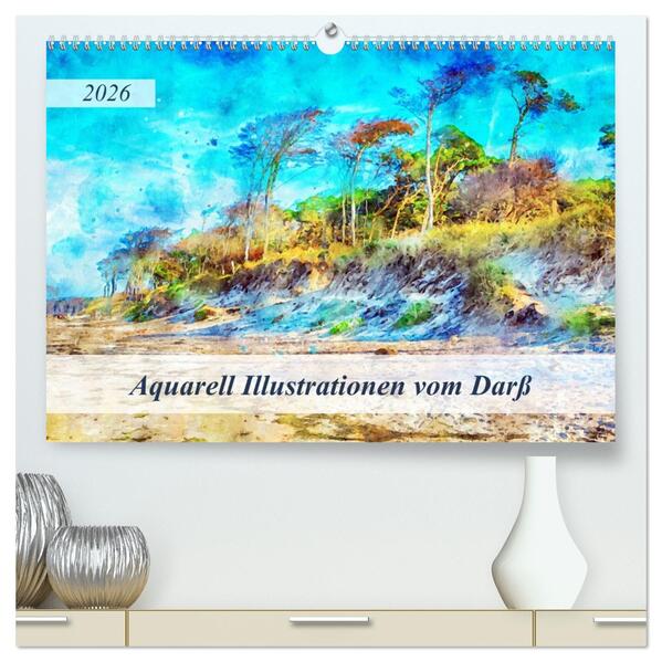 Aquarell Illustrationen vom Darß (hochwertiger Premium Wandkalender 2026 DIN A2 quer) Kunstdruck in Hochglanz