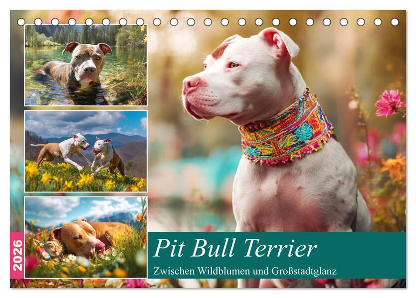 Pit Bull Terrier. Zwischen Wildblumen und Großstadtglanz (Tischkalender 2026 DIN A5 quer) CALVENDO Monatskalender