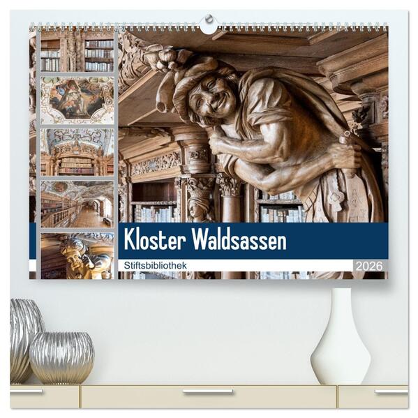 Kloster Waldsassen Stiftsbibliothek (hochwertiger Premium Wandkalender 2026 DIN A2 quer) Kunstdruck in Hochglanz