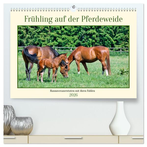 Frühling auf der Pferdeweide (hochwertiger Premium Wandkalender 2026 DIN A2 quer) Kunstdruck in Hochglanz
