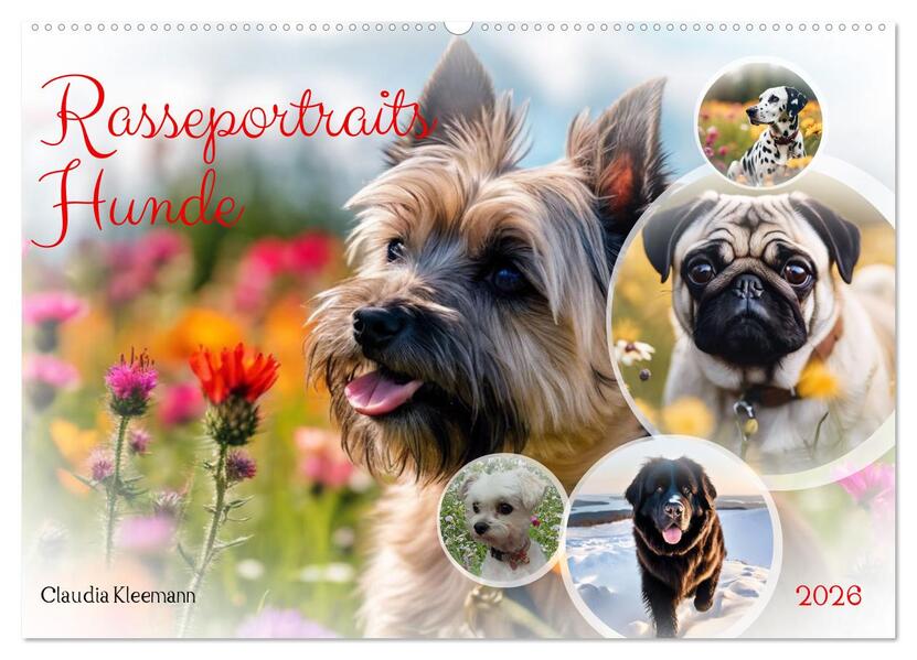 Rasseportraits - Hunde (Wandkalender 2026 DIN A2 quer) CALVENDO Monatskalender