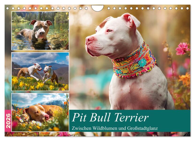 Pit Bull Terrier. Zwischen Wildblumen und Großstadtglanz (Wandkalender 2026 DIN A4 quer) CALVENDO Monatskalender
