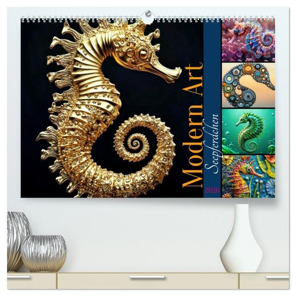 Seepferdchen - Modern Art (hochwertiger Premium Wandkalender 2026 DIN A2 quer) Kunstdruck in Hochglanz