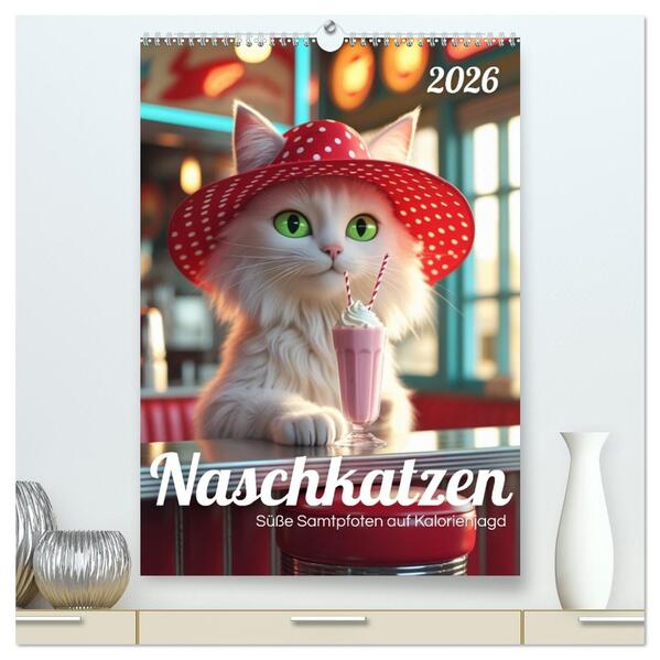 Naschkatzen - Süße Samtpfoten auf Kalorienjagd (hochwertiger Premium Wandkalender 2026 DIN A2 hoch) Kunstdruck in Hochglanz