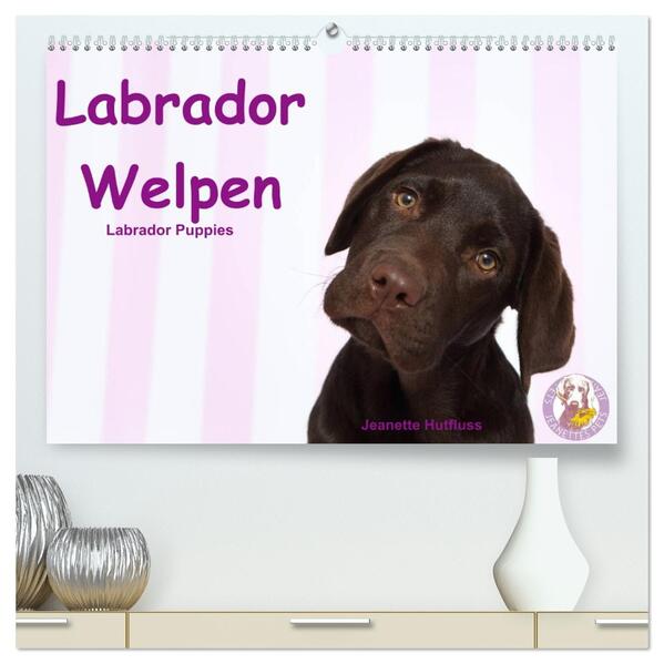 Labrador Welpen - Labrador Puppies (hochwertiger Premium Wandkalender 2026 DIN A2 quer) Kunstdruck in Hochglanz