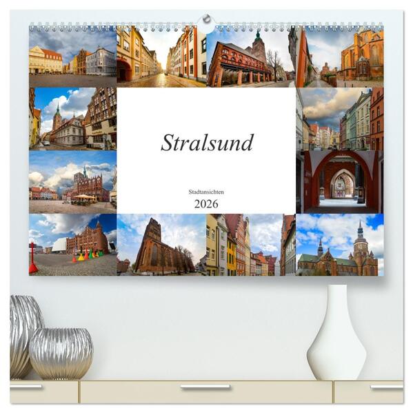 Stralsund Stadtansichten (hochwertiger Premium Wandkalender 2026 DIN A2 quer) Kunstdruck in Hochglanz