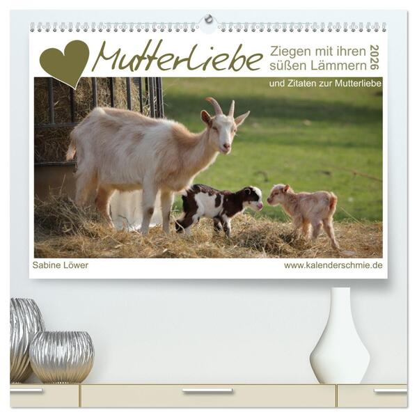 Mutterliebe - Ziegen mit ihren süßen Lämmern (hochwertiger Premium Wandkalender 2026 DIN A2 quer) Kunstdruck in Hochglanz