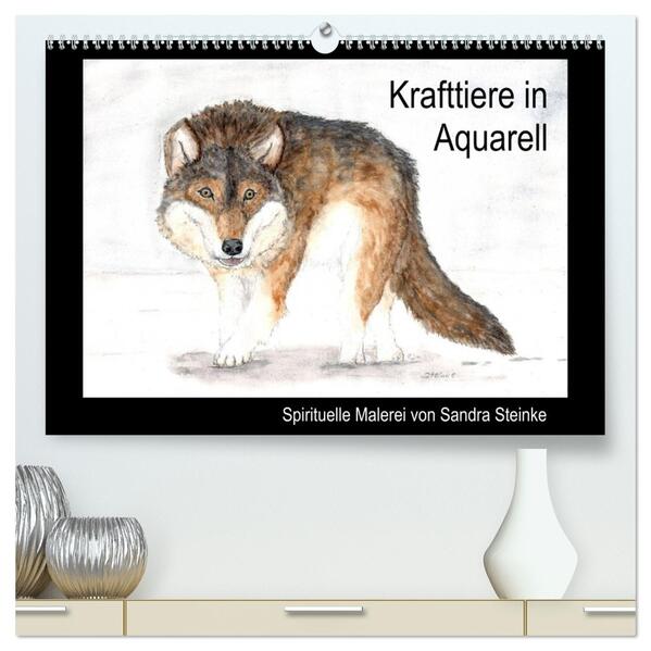 Krafttiere in Aquarell (hochwertiger Premium Wandkalender 2026 DIN A2 quer) Kunstdruck in Hochglanz