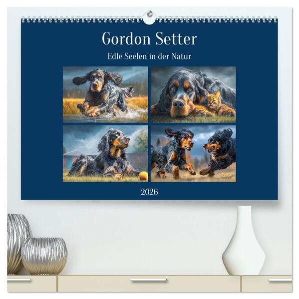 Gordon Setter. Edle Seelen in der Natur (hochwertiger Premium Wandkalender 2026 DIN A2 quer) Kunstdruck in Hochglanz